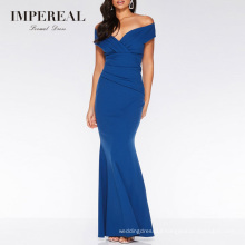 Royal Blue V Neck Wrap Celebrity Evening Viscose Maxi Formal Dress Turkey
